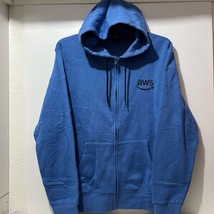 AWS Re:Invent Uniform Hoodie Men XL Sky Blue Blend Long Sleeve Full Zip NWOT